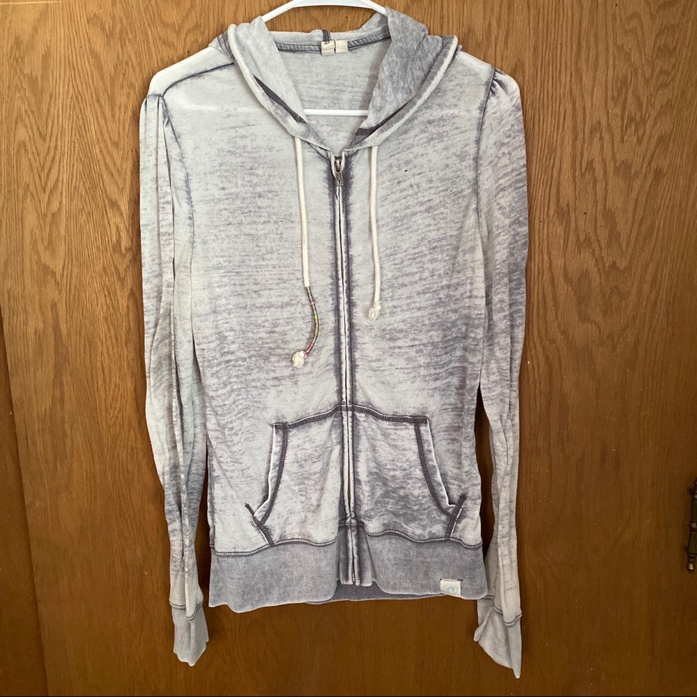 Hang Ten gray semisheer surfer acid-dye zip hoodie